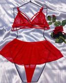 Conjunto 3 Piezas Sexy Lenceria Intima Tull Dobles Tiras