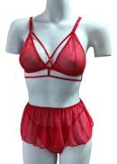 Conjunto 3 Piezas Sexy Lenceria Intima Tull Dobles Tiras