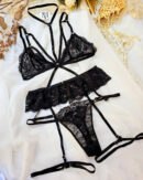 Conjunto 3 Piezas Sexy Lenceria Intima Arnes Encaje