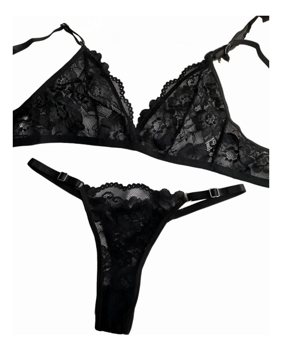 Conjunto Bralette Encaje Cola Less Regulable Sexy Tanga - Image 13