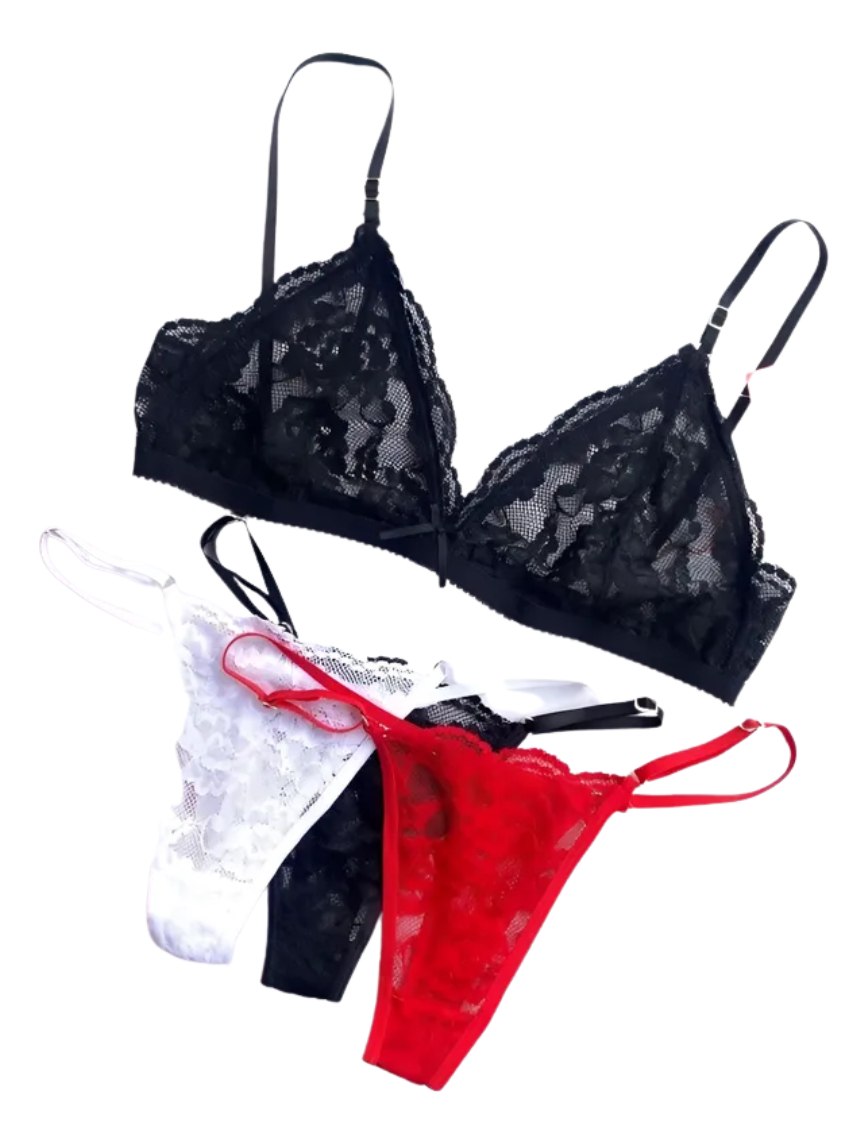 Conjunto Bralette Encaje Cola Less Regulable Sexy Tanga - Image 5