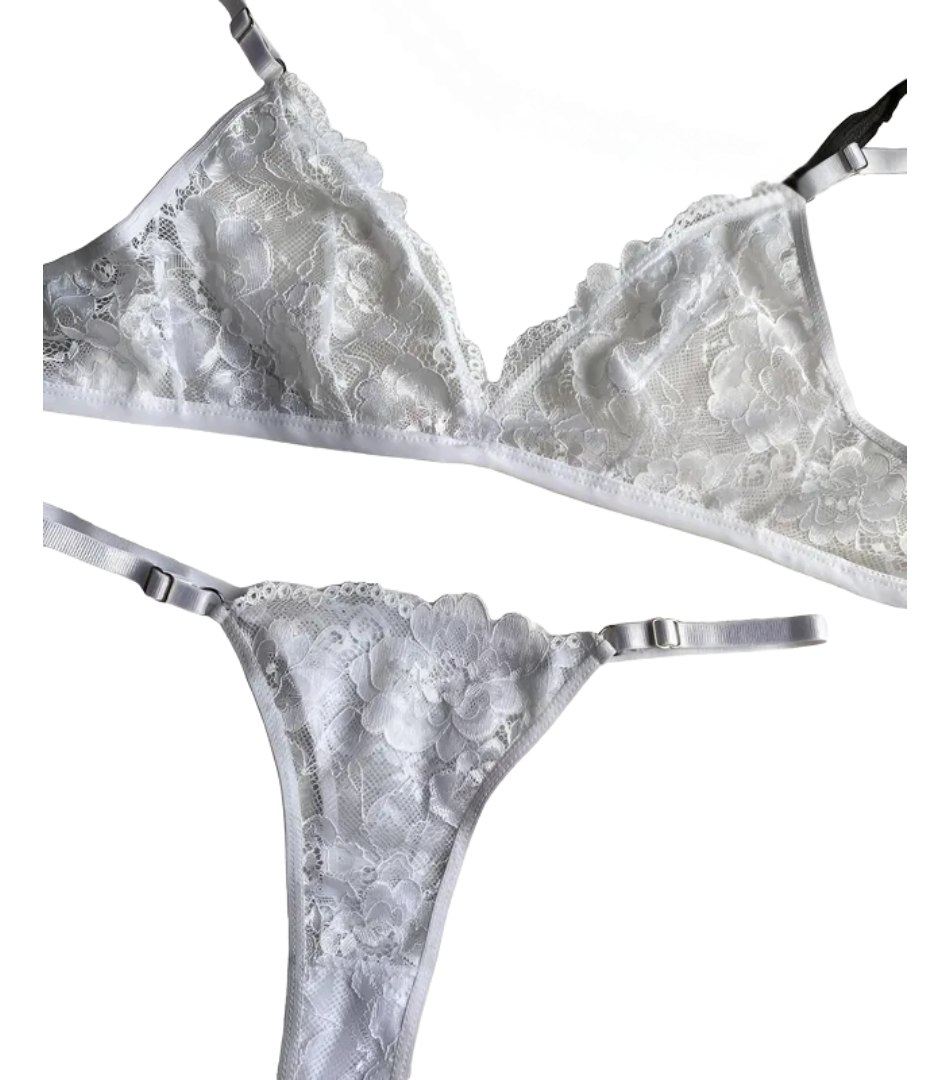 Conjunto Bralette Encaje Cola Less Regulable Sexy Tanga - Image 9