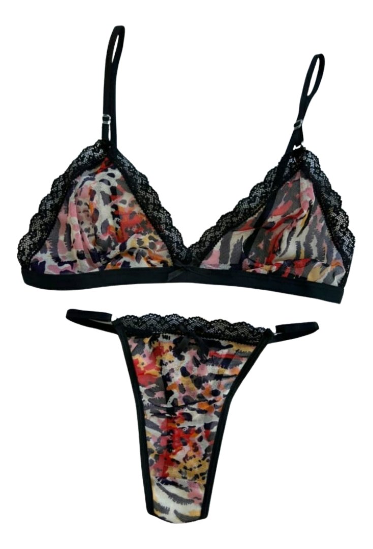 Conjunto Encaje Floreado Microtul Corpiño Tanga 2 Piezas - Image 6