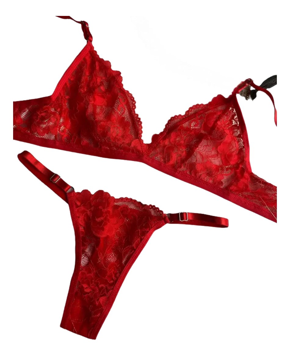 Conjunto Bralette Encaje Cola Less Regulable Sexy Tanga - Image 4