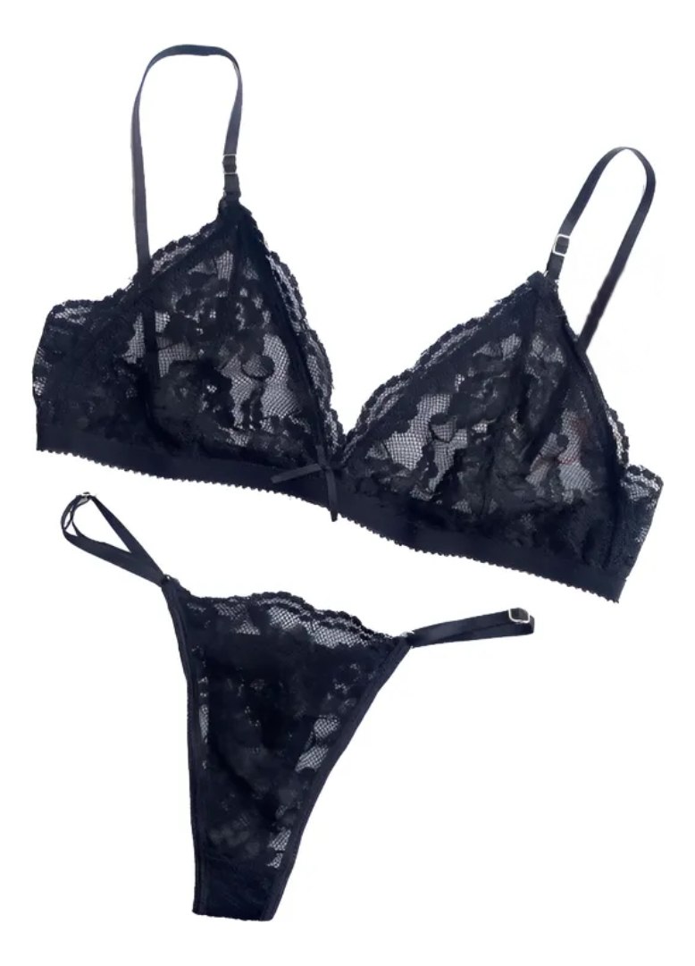 Conjunto Bralette Encaje Cola Less Regulable Sexy Tanga - Image 12